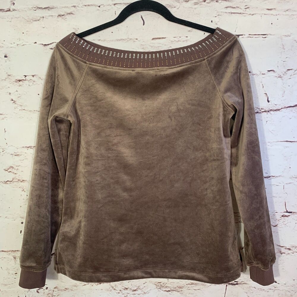 Boston Proper Velour Embellished Top Size XS Luxe Soft Velvety Studded Neckline